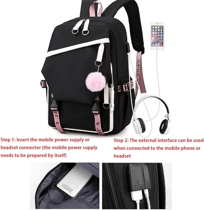 Laptop Backpack With USB and Cute Cartoon Pattern