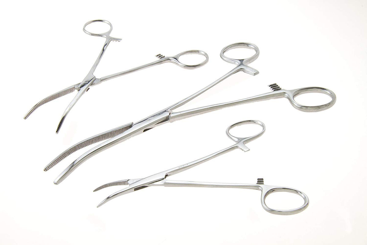 Apical 6-Piece Hemostat Forceps Set - Stainless Steel Straight & Curved Clamps, 6 Piece Multi-Purpose Locking Forceps for Fishing, Crafts, Medical, and Hobby Use (8", 6.25" and 5")