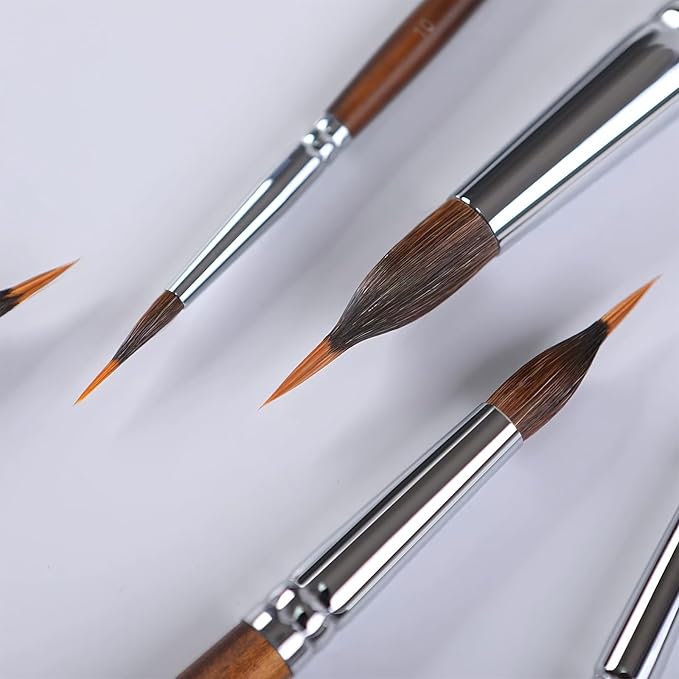Watercolor Brushes Professional, Fuumuui 6Pcs Extended Needle Point Brushes Synthetic Extra Long Pinhead Brushes with Sable Body for Fine Detailing