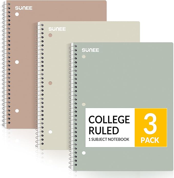 Spiral Notebooks, 3 Pack, 1-Subject, College Ruled Paper, 8" x 10-1/2", 70 Sheets per Notebook