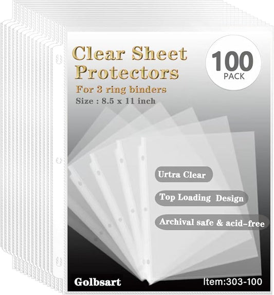 Sheet Protectors 8.5 x11 Inch, 100 Pack Page Protectors for 3 Ring Binder