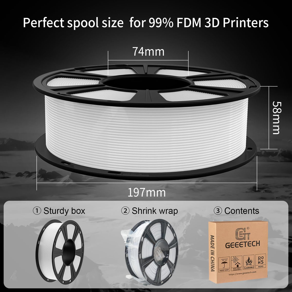 Geeetech PETG Filament 1.75mm, 1 KG (2.2lbs) Spool 3D Printer Filament, Black