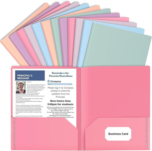 Colored File Folders with Pockets, 12, pastel