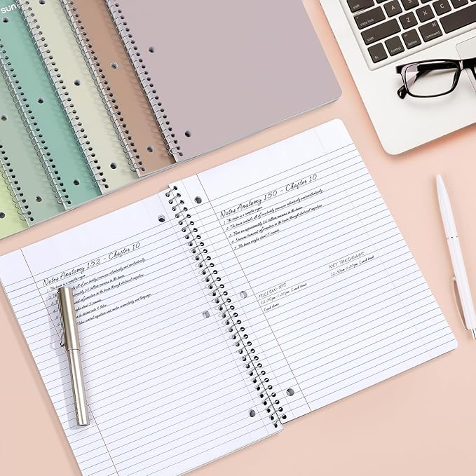 Spiral Notebooks, 3 Pack, 1-Subject, College Ruled Paper, 8" x 10-1/2", 70 Sheets per Notebook