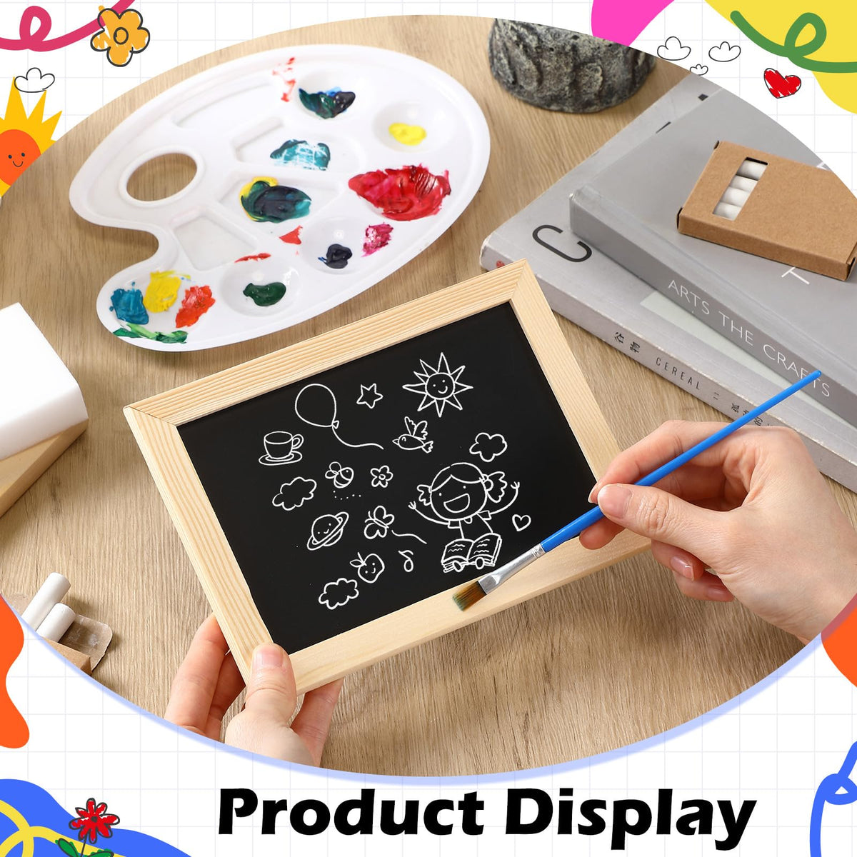 Feifeiya 12 Set Small Chalkboard with Chalk Sticks and Eraser 5" x 7" Double Sided