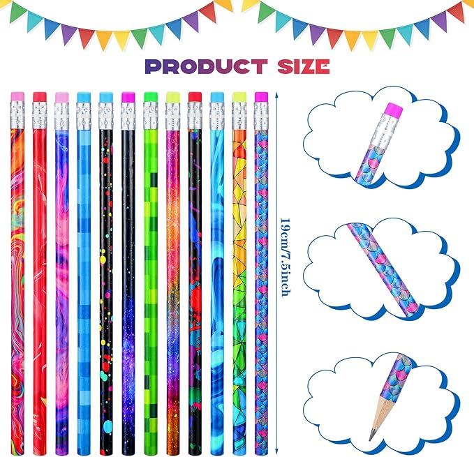 Wooden Pencil with Eraser Assortment Colorful Pencils