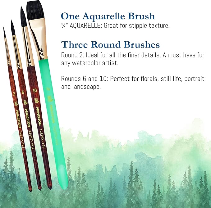 Princeton Neptune 4750 Series 4pc Watercolor Brush Set - Watercolor Brushes