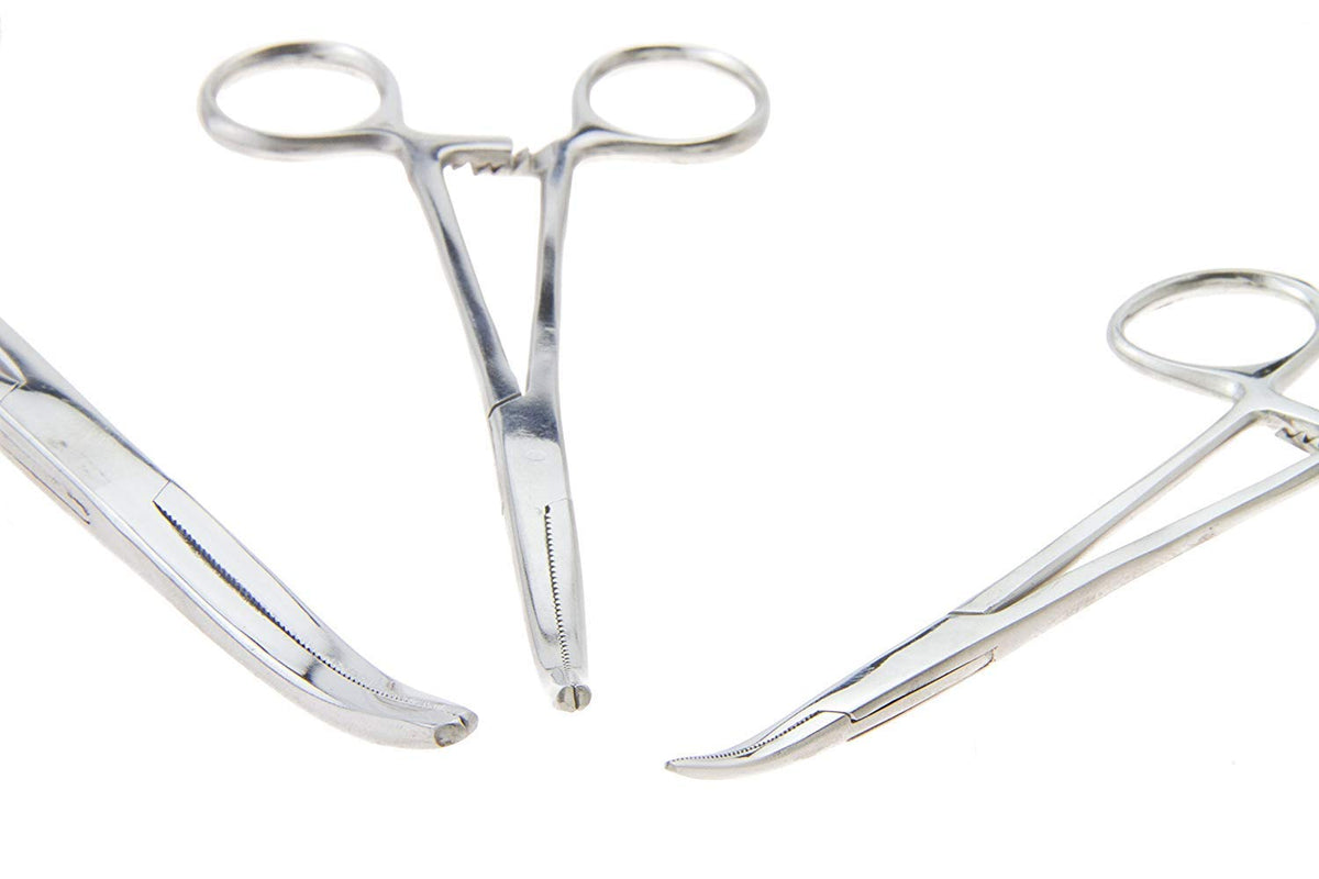 Apical 6-Piece Hemostat Forceps Set - Stainless Steel Straight & Curved Clamps, 6 Piece Multi-Purpose Locking Forceps for Fishing, Crafts, Medical, and Hobby Use (8", 6.25" and 5")