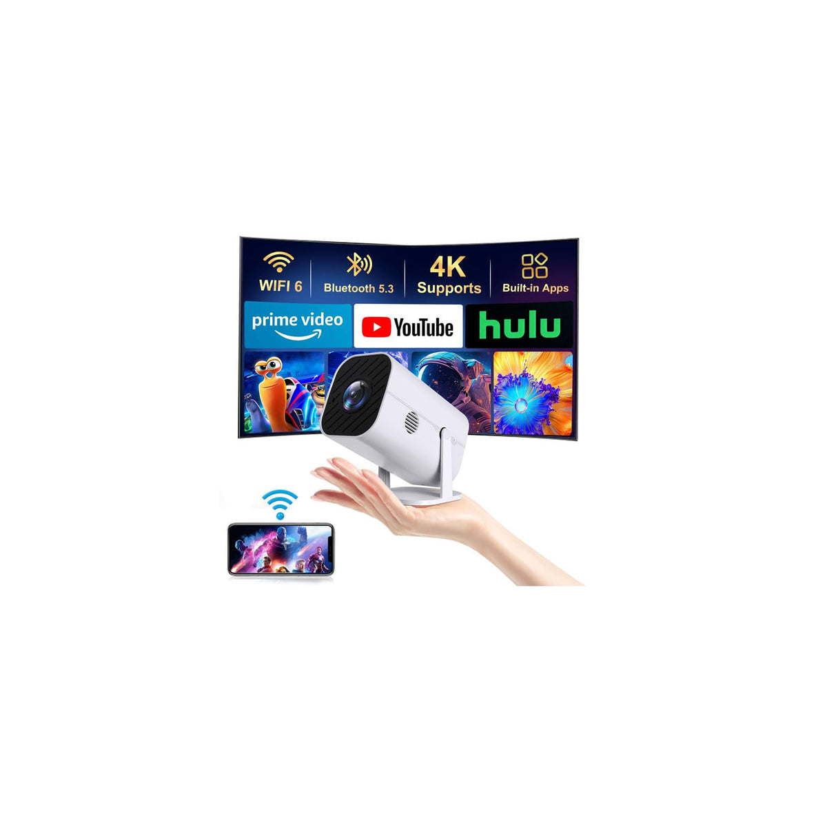 YGSKK Mini Projector with Wifi and Bluetooth