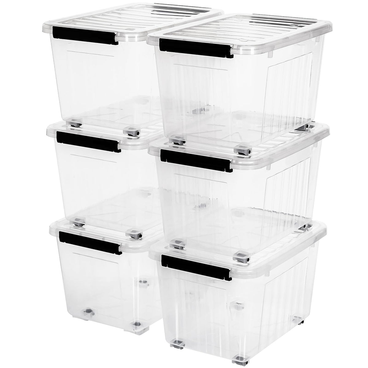 54 QT Clear Plastic Storage Bins with Lids Stackable and Nestable Storage Boxes with Lids, 6 Packs