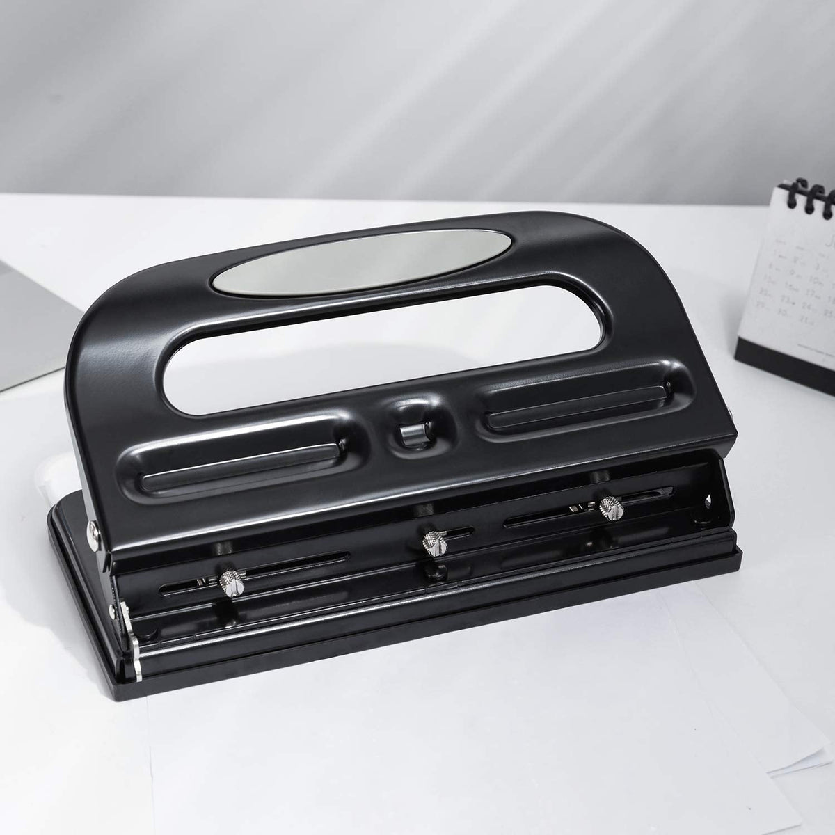 Semi-Adjustable 3-Hole Punch, 30 Sheet Capacity, Black
