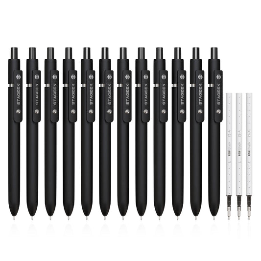 Black Gel Pens GX3, 12Pcs Fine Point Smooth Writing Pens with 3 Extra Refills (Black)