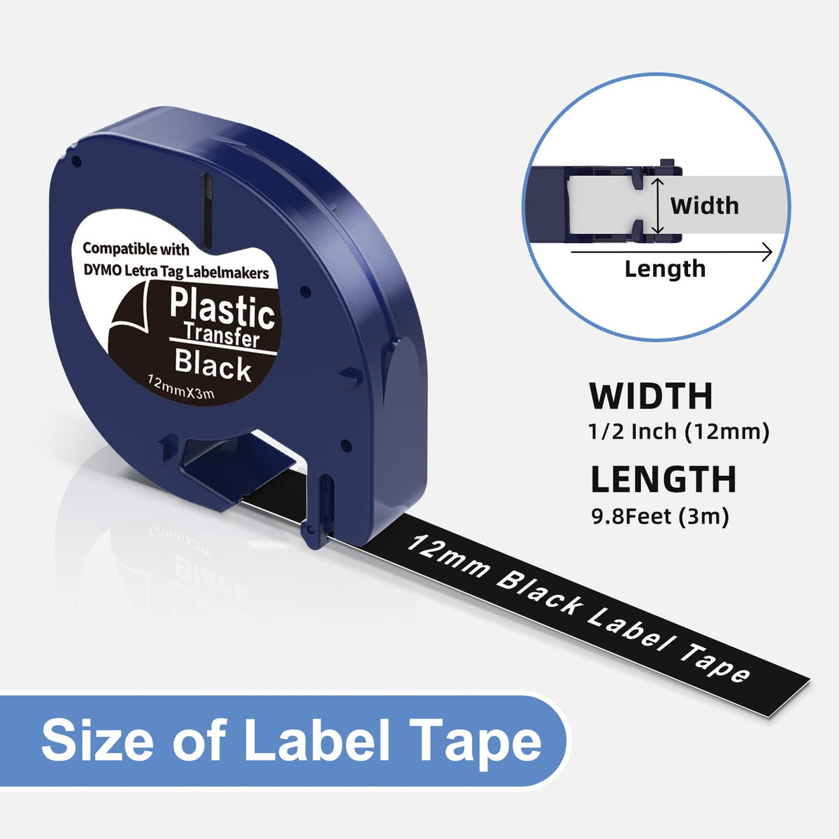 5 X White on Black Tape Replacement for Dymo Label Maker Refills