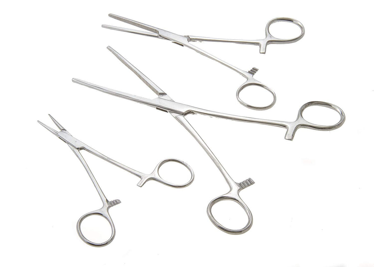 Apical 6-Piece Hemostat Forceps Set - Stainless Steel Straight & Curved Clamps, 6 Piece Multi-Purpose Locking Forceps for Fishing, Crafts, Medical, and Hobby Use (8", 6.25" and 5")