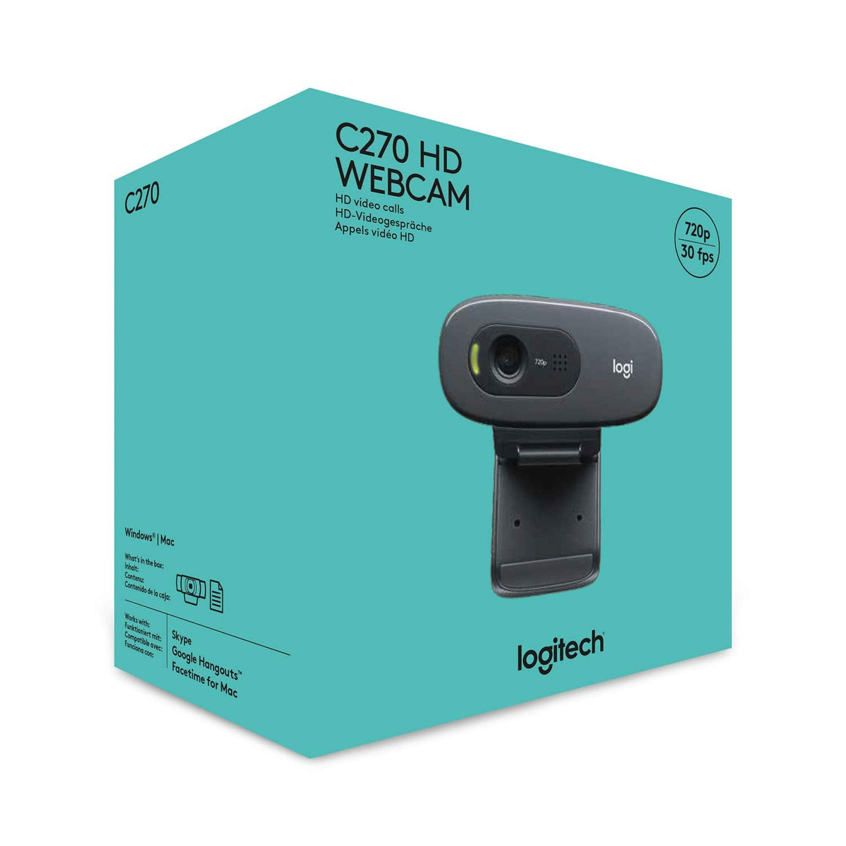 Logitech C270 720p Webcam Plug-and-Play Wide Screen Video Calling - Black