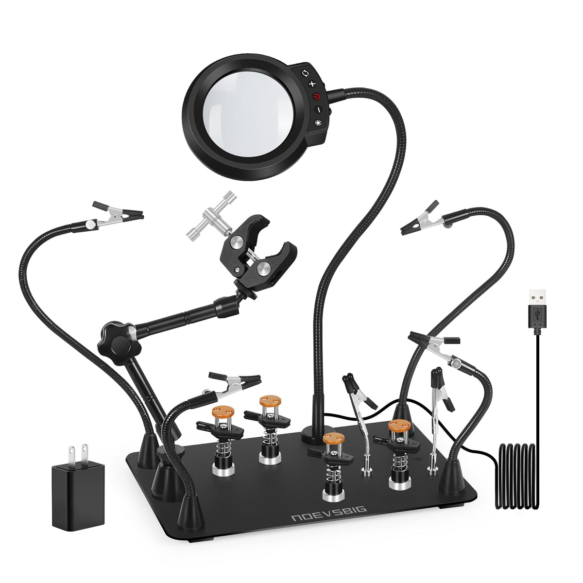 NOEVSBIG Helping Hands Soldering Station with 5X Magnifying Lamp, 360° Super Clamp