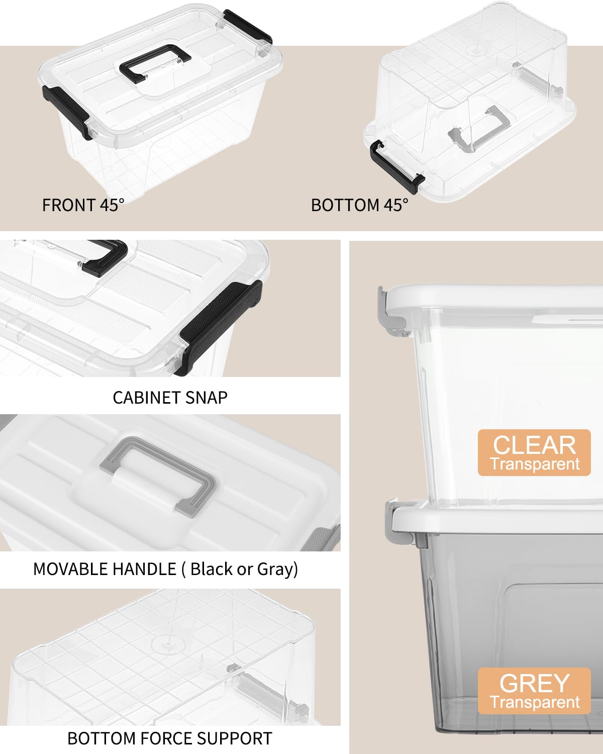 Plastic Storage Bins with Lids 6 Pack Storage Organizer, 7 Quart, Clear