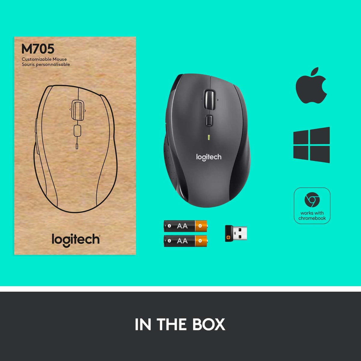 Logitech M705 Marathon Full Size 2.4 GHz Wireless Mouse - Black