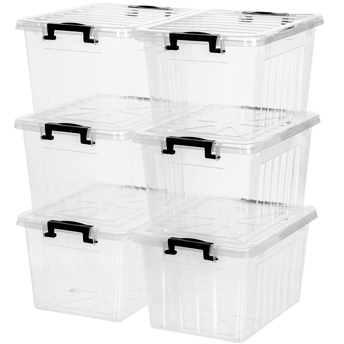 22 QT Clear Plastic Storage Bins with Lids Stackable and Nestable, 6 Packs