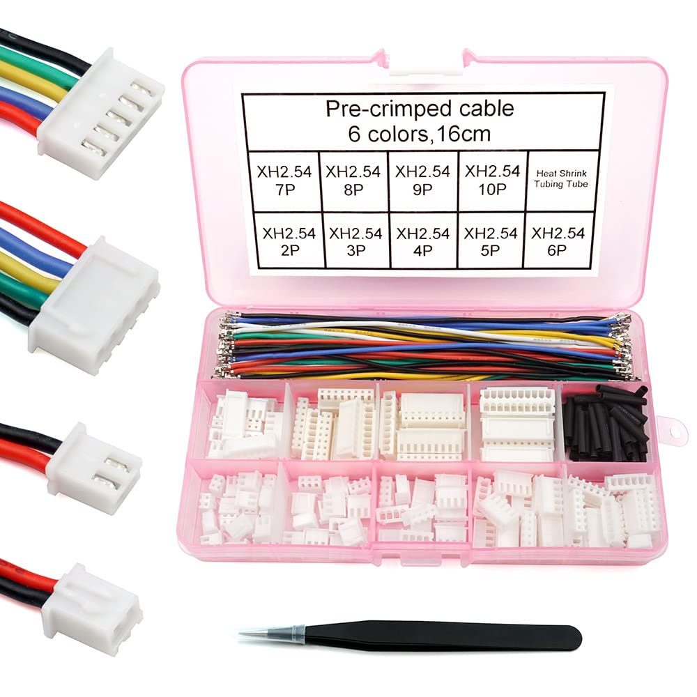 XH 2.54mm Connector Kit with pre-Crimped Cable Wire 2/3/4/5/6/7/8/9/10 Pin Housing JST Adapter Cable Compatible with JST-XH Connector