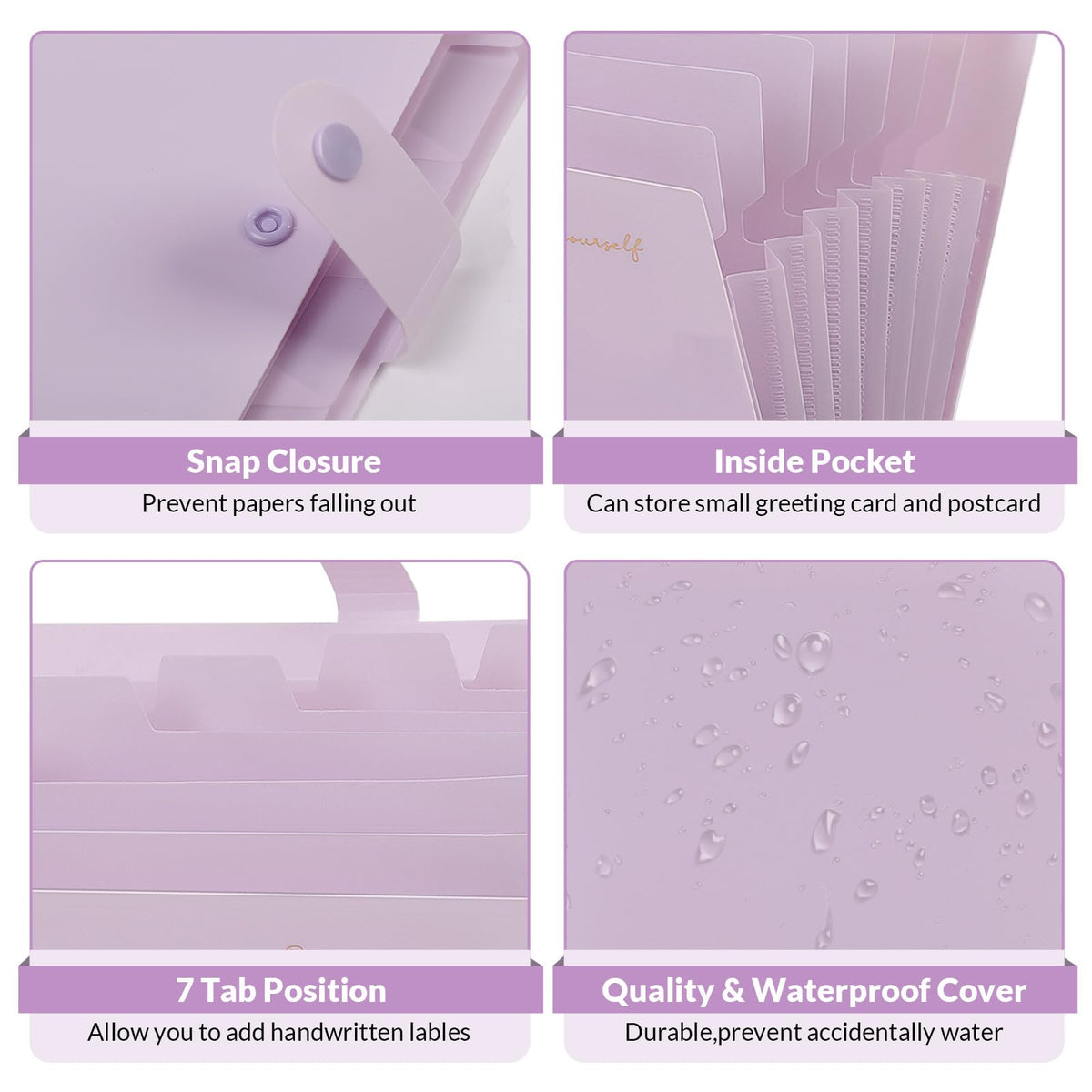 SKYDUE Expanding File Folder, Accordion File Organizer with 8 Pocket, Expandable Document Paper Receipt Holder for School Office Hospital, Letter/A4 Size- Purple