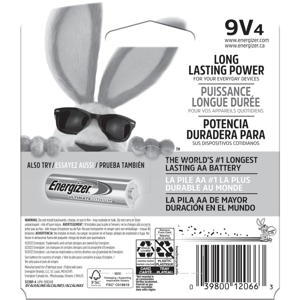 Energizer MAX 9V Batteries (4 Pack), 9 Volt Alkaline Batteries