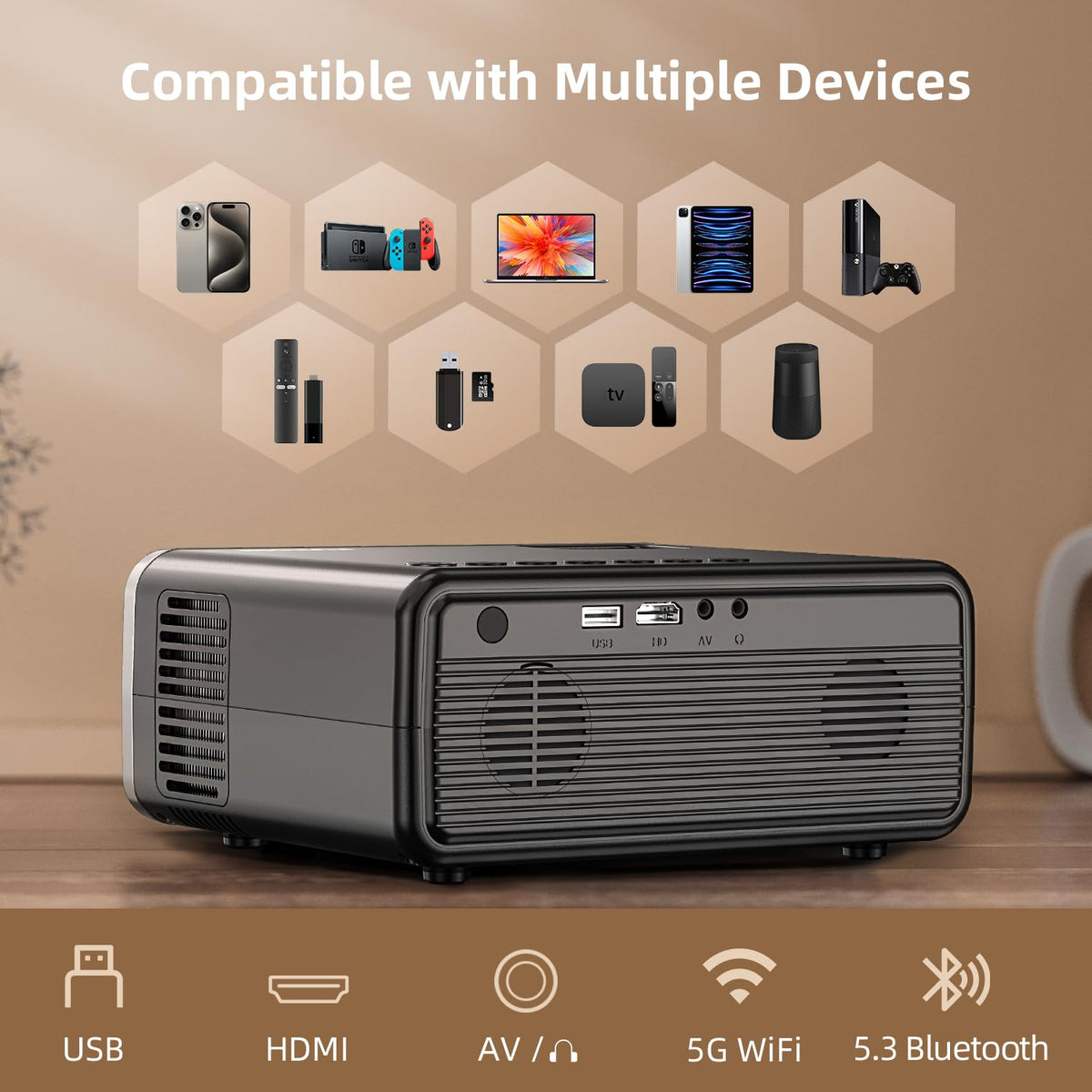 FUDONI WiFi Bluetooth Projector