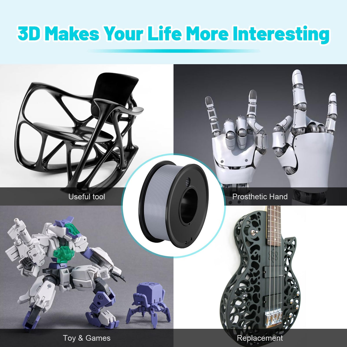 PLA Filament Bundle,  (White &amp; Silver &amp; Pink &amp; Green &amp; Yellow)