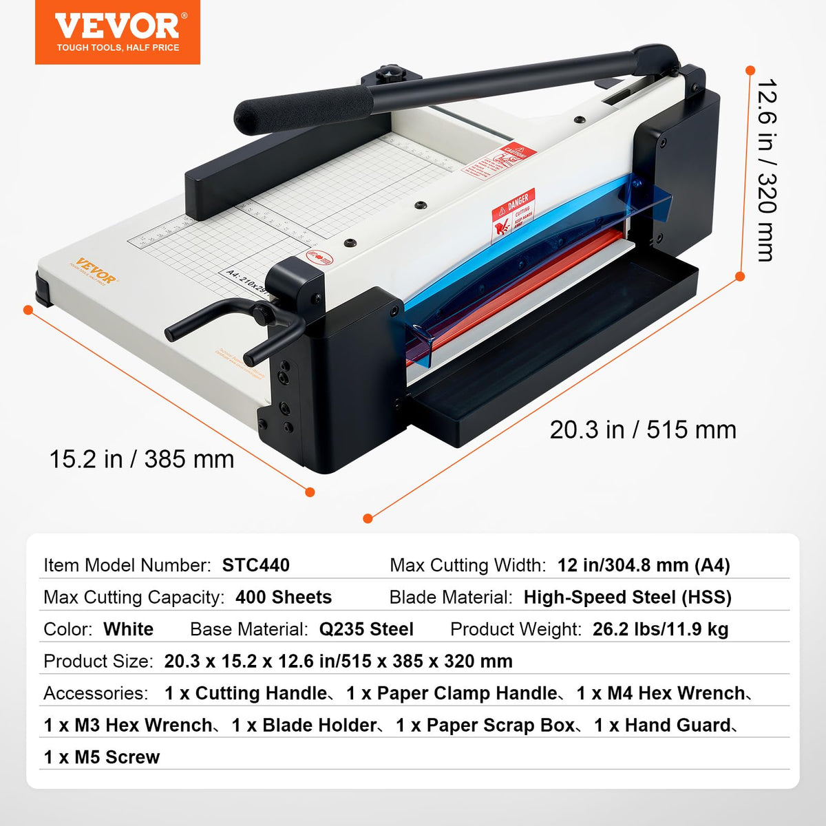Paper Cutter, 12" for A4 Paper, 400 Sheet Capacity
