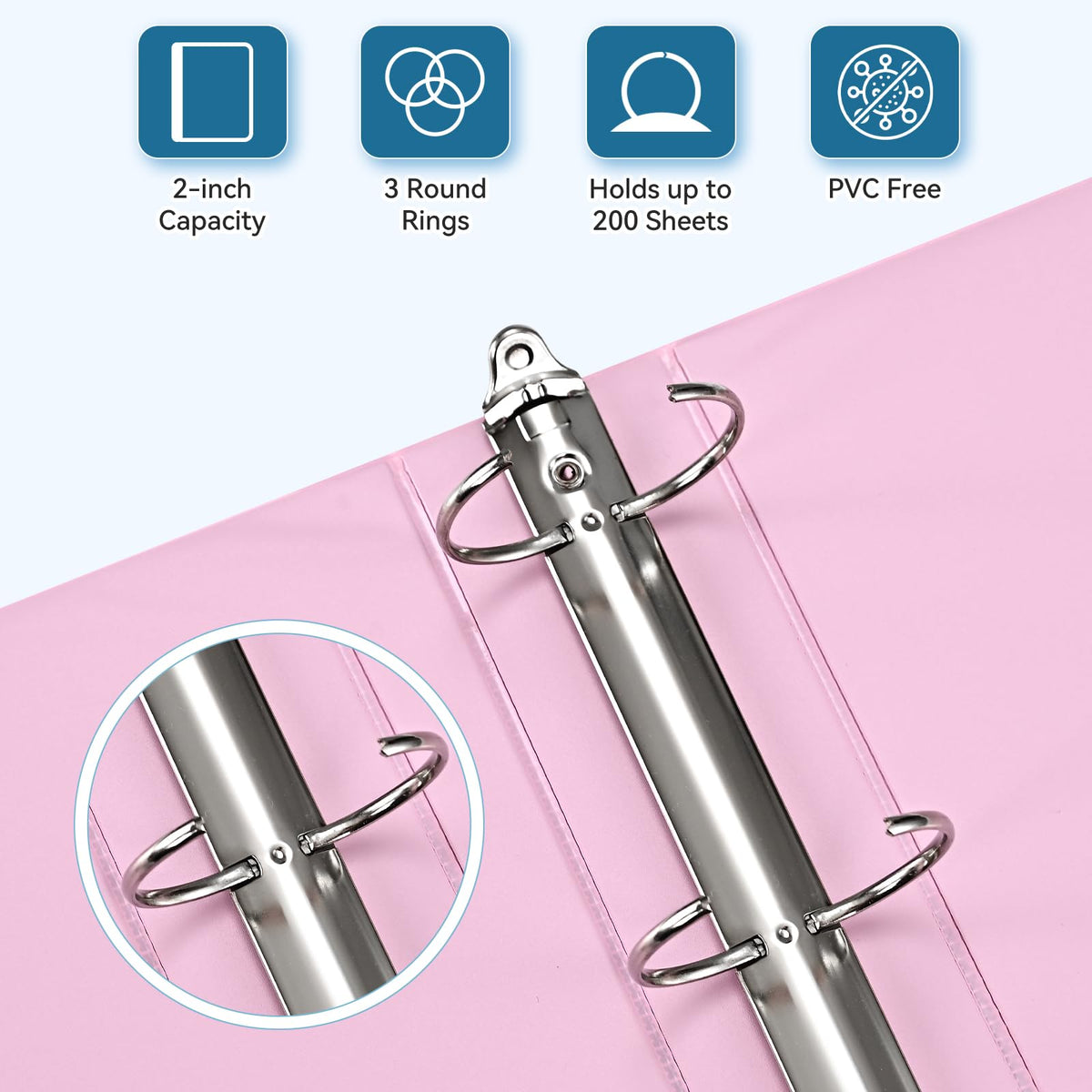2-inch 3-Ring Binder with Pockets, 6 Pack, pastel