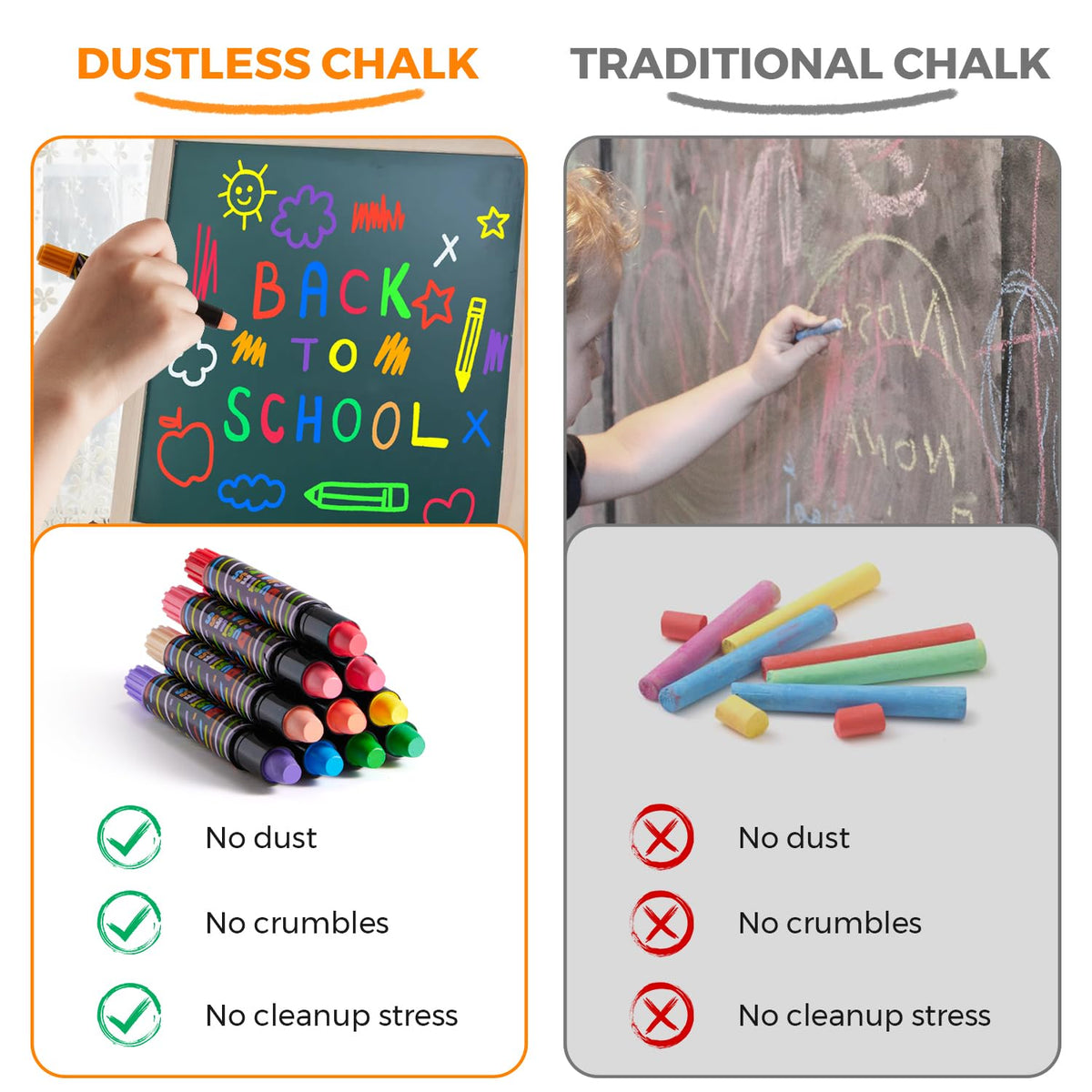 Dustless Chalk for Kids with Twist-Up Holders, 12 Washable Colors bulk