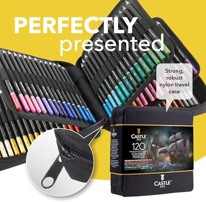 Castle Art Supplies 120 Coloring Pencils Zipper-Case Set