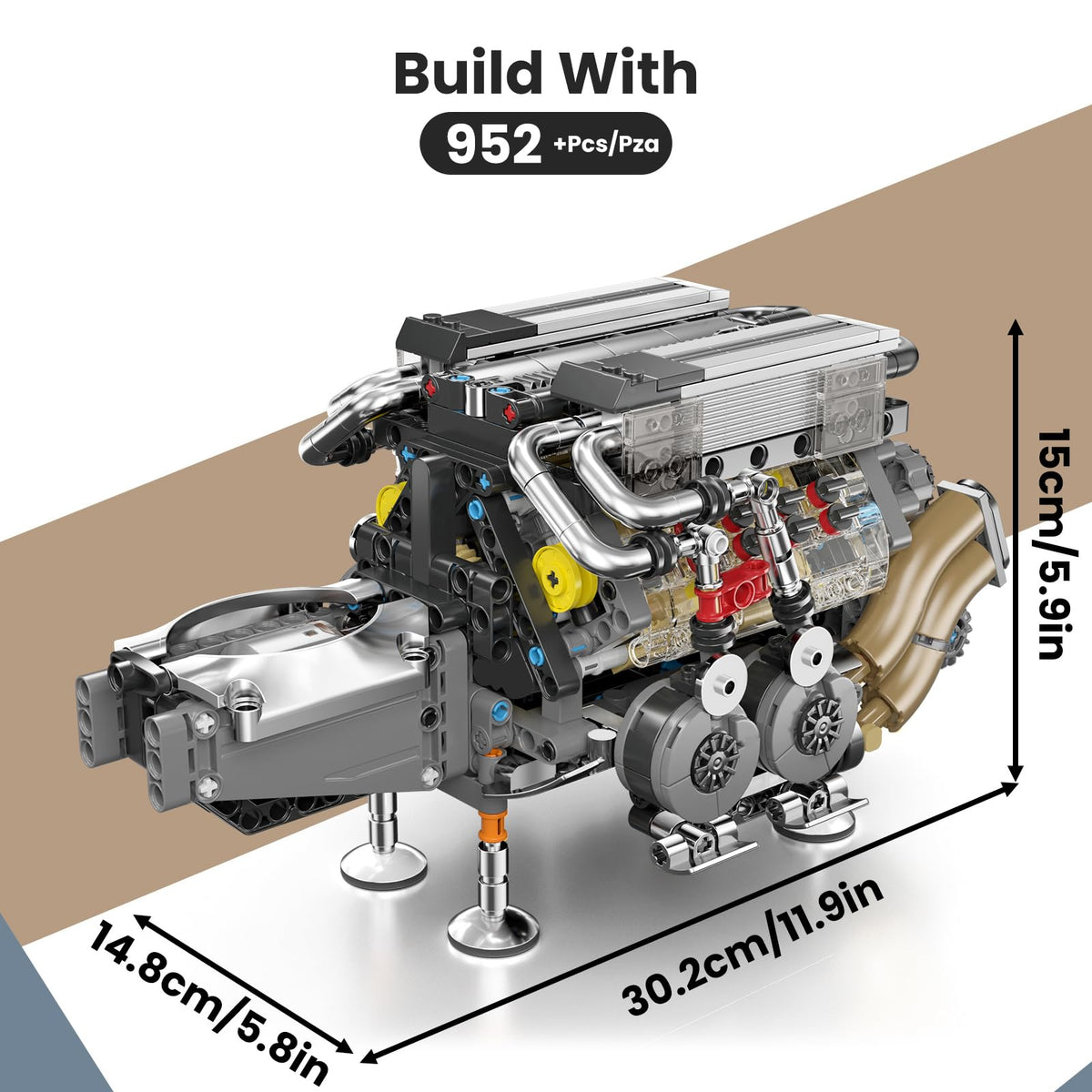 Mould King W16 Engine Toys Building Sets,  V8 Mini Engine Scale Model with Motor, 10131 STEM DIY(952 Pieces)