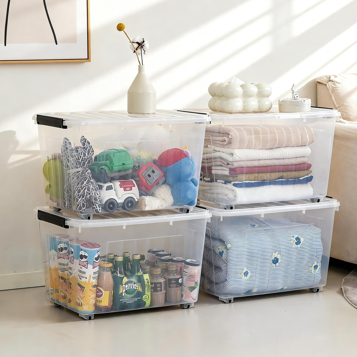 82 QT Clear Plastic Storage Bins with Lids Stackable and Nestable Storage Boxes with Lids, 4 Packs