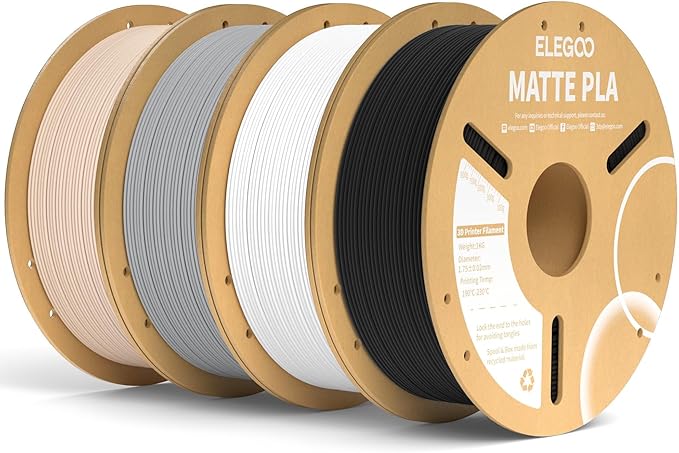 ELEGOO Matte PLA Filament Bundle 4KG, Black, White, Gray, Beige