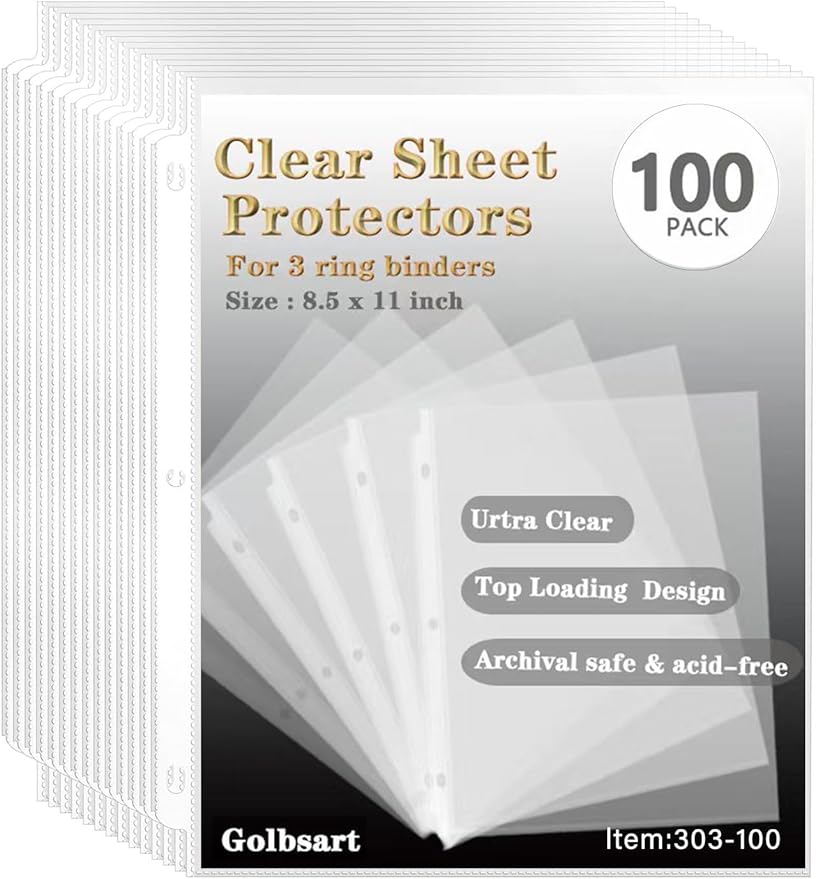 Sheet Protectors 8.5 x11 Inch, 100 Pack Page Protectors for 3 Ring Binder