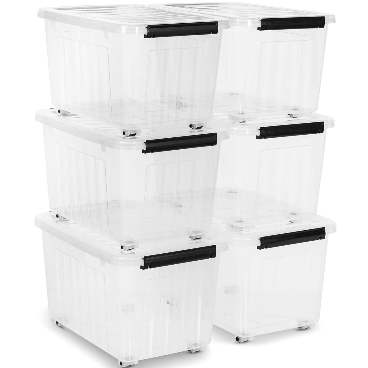 54 QT Clear Plastic Storage Bins with Lids Stackable and Nestable Storage Boxes with Lids, 6 Packs