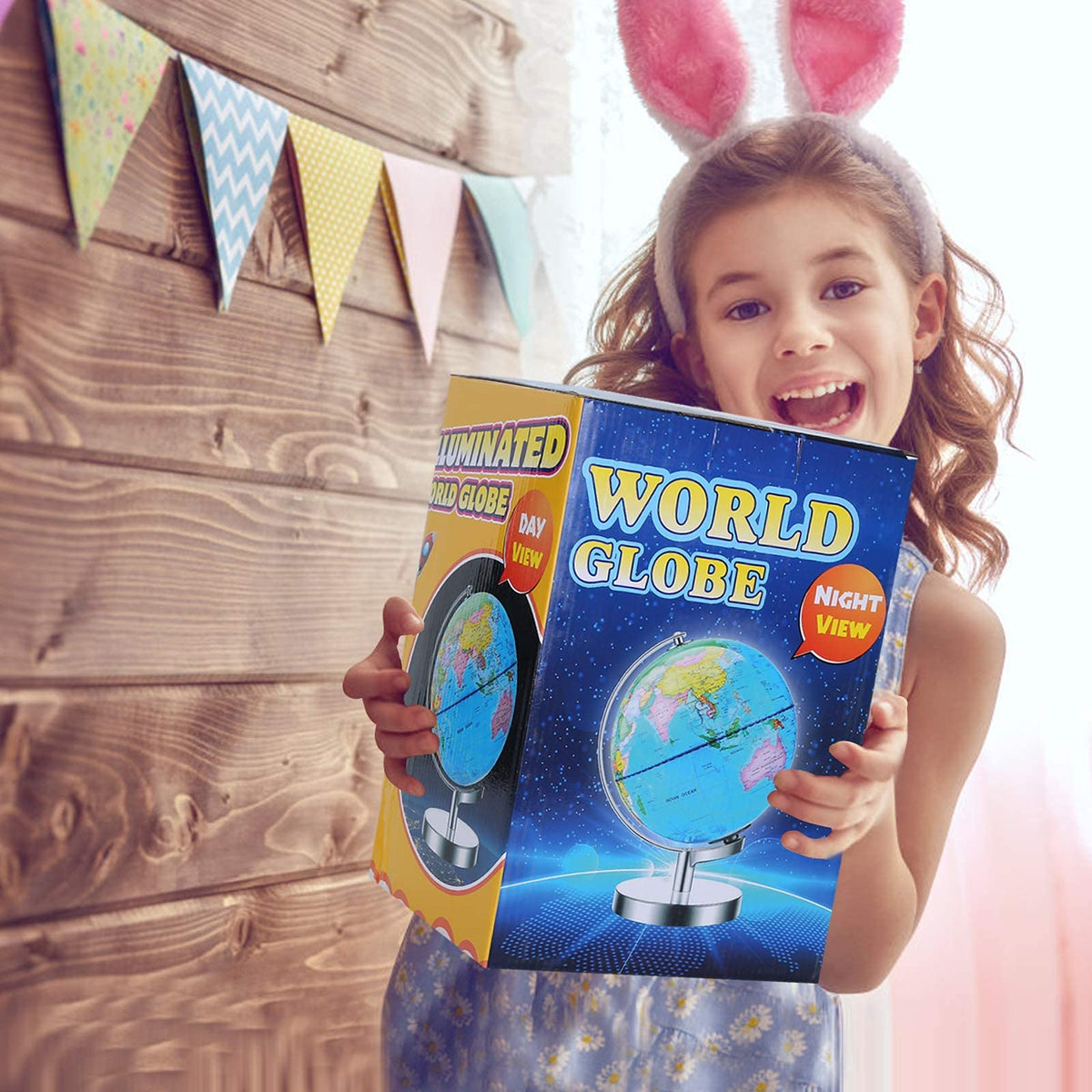 POOCCI 8-Inch Illuminated World Globe for Kids and Adults, Writable Political Map with LED Night Light, Magnifying Glass and Marker, Educational Globe for Home and Classroom