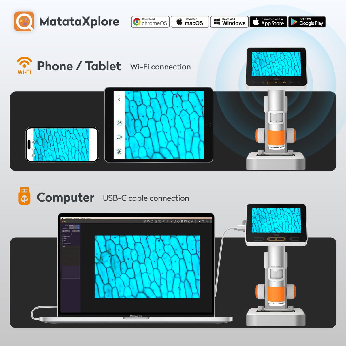 MX2-AS Microscope for Kids, 2-in-1 Handheld Miniscope, 1600X Digital Microscope with 4.3-inch 1080P Screen