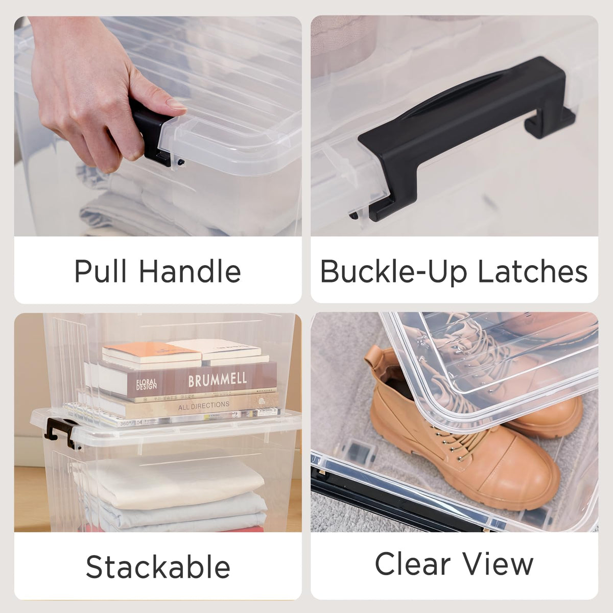 22 QT Clear Plastic Storage Bins with Lids Stackable and Nestable, 6 Packs