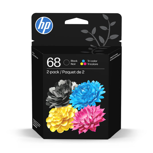 HP 68 Black/Tri-Color Ink Cartridges (2-Pack) | Works Envy 6100e, 6500e Series | Eligible for Instant Ink | 6L6S2TN | Packaging May Vary