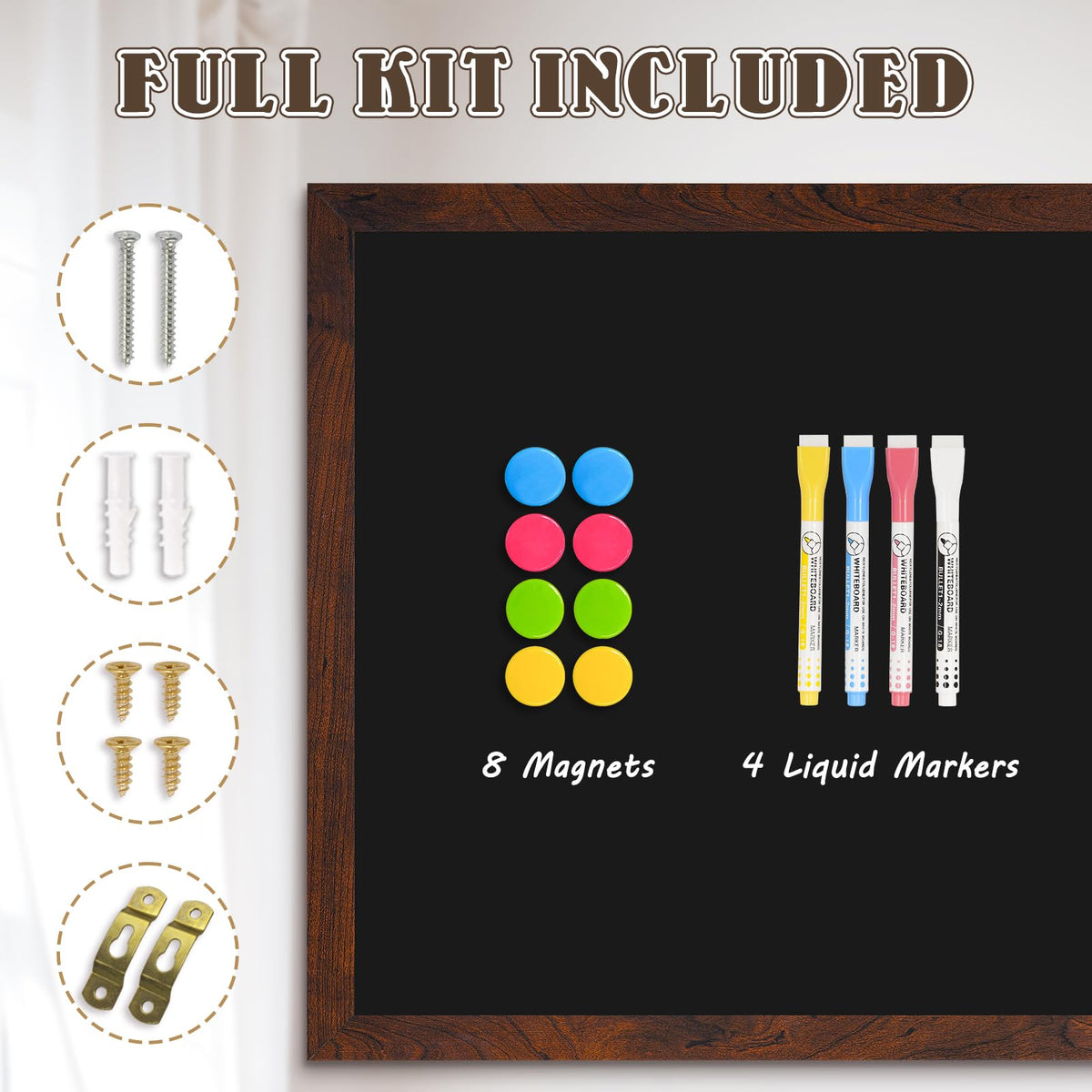 4 THOUGHT Magnetic Chalk Board 36" x 24", Rustic Brown