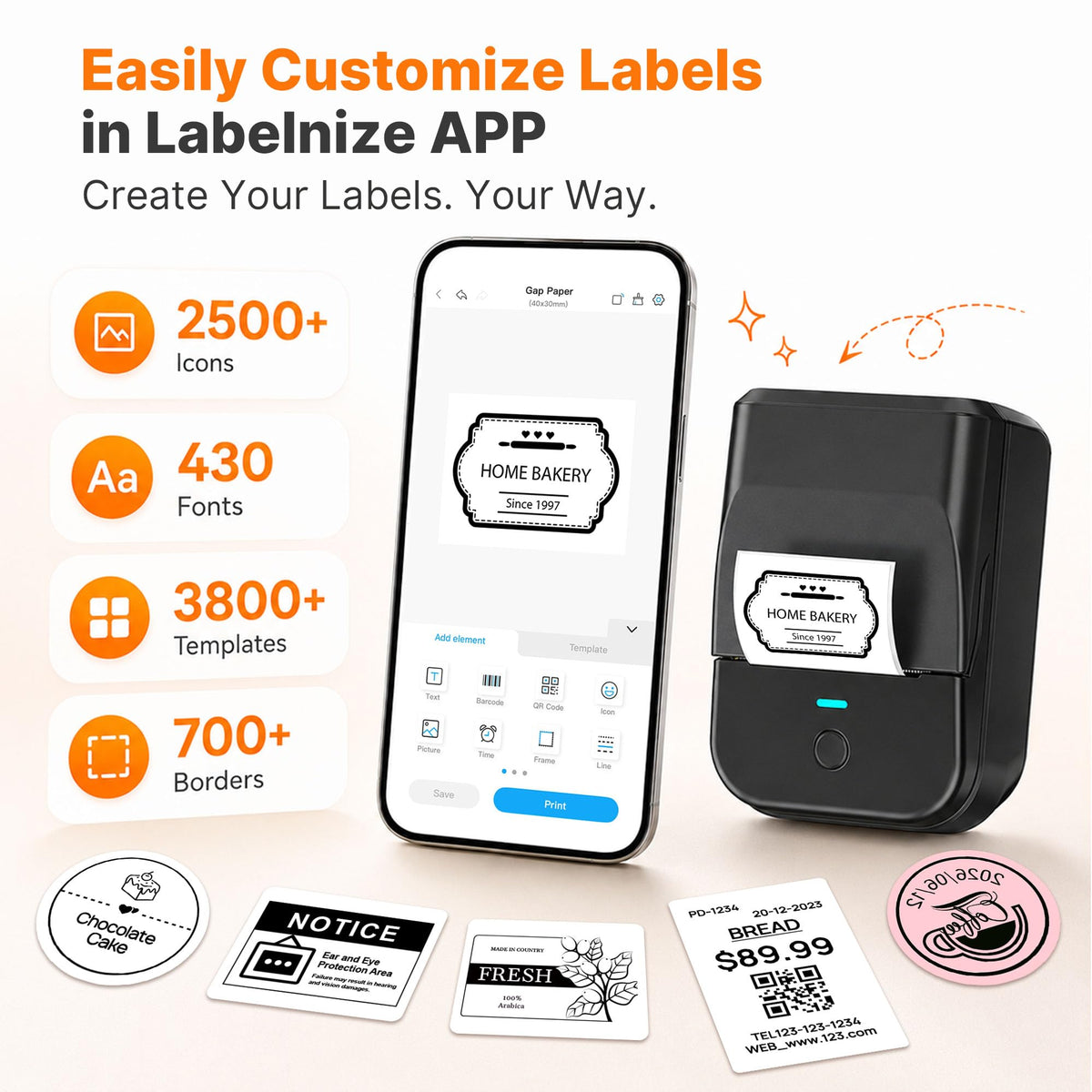 TYPONOS PM240 Label Maker Machine with 3 Tapes, Label Printer Black, Set 2