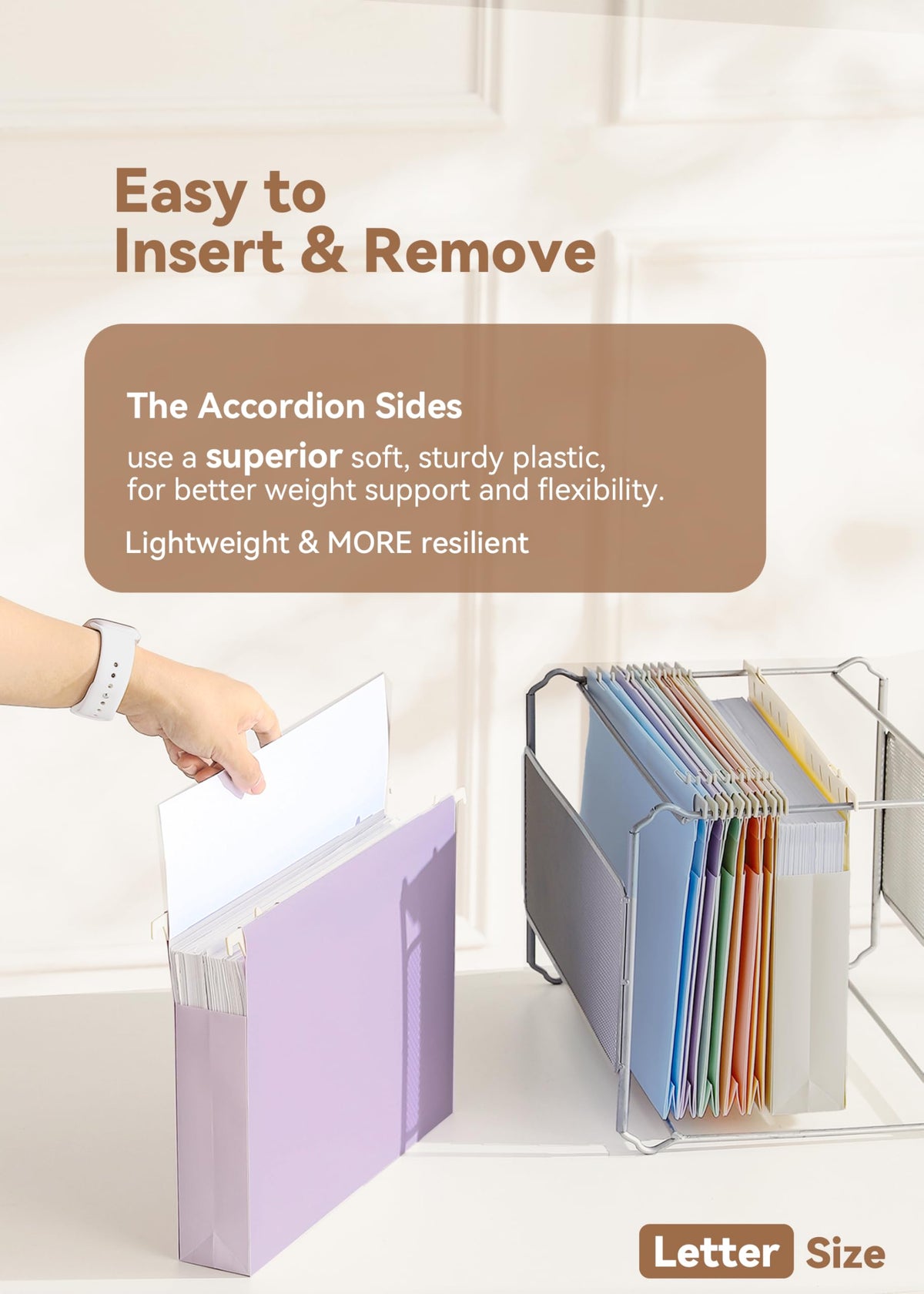 Plastic Extra Capacity Hanging File Folders, 2" Pastel Expanding Pocket, Heavy Duty for Filing Cabinet, Insertable 1/5-Cut Tabs, Letter Size - 12 Pack
