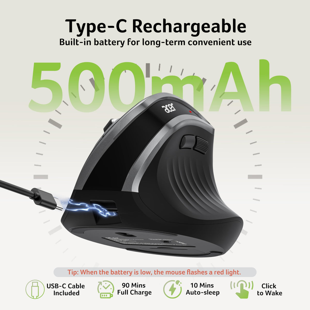 Acer Ergonomic Mouse Wireless, Vertical Computer Mouse for Laptop, PC