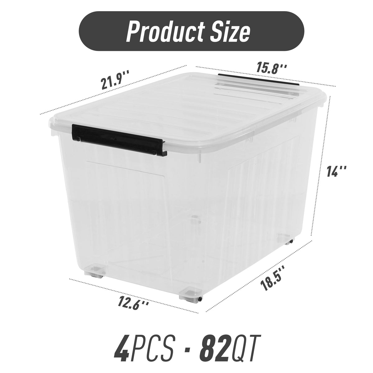 82 QT Clear Plastic Storage Bins with Lids Stackable and Nestable Storage Boxes with Lids, 4 Packs