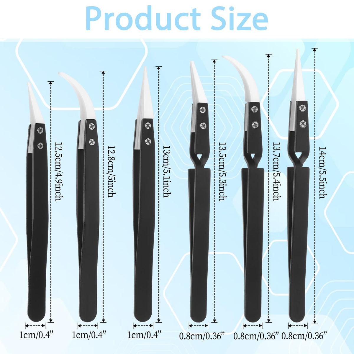 6 Pcs Precision Reverse Ceramic Tweezers Black Non-Conductive Solder Tweezer Anti-Magnetic Pointed & Curved Tips Heat-resistant Tweezer Set for Solder Pinching Coils
