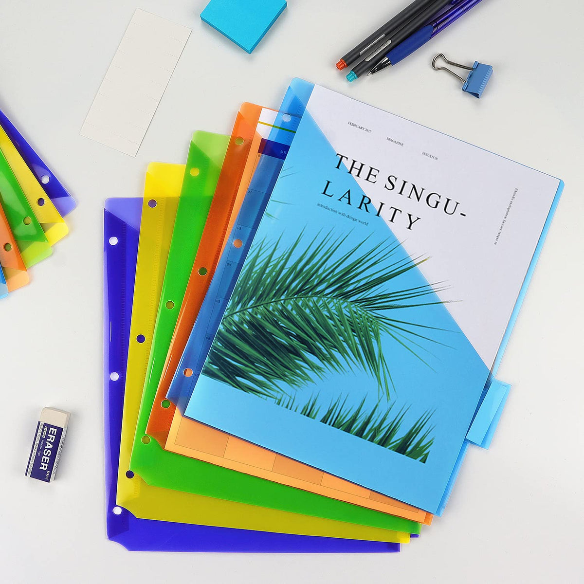 Plastic Binder Dividers with One Front Pocket and Tab Binder Divider for 3 Ring Binder, Multicolor, 10 Pack