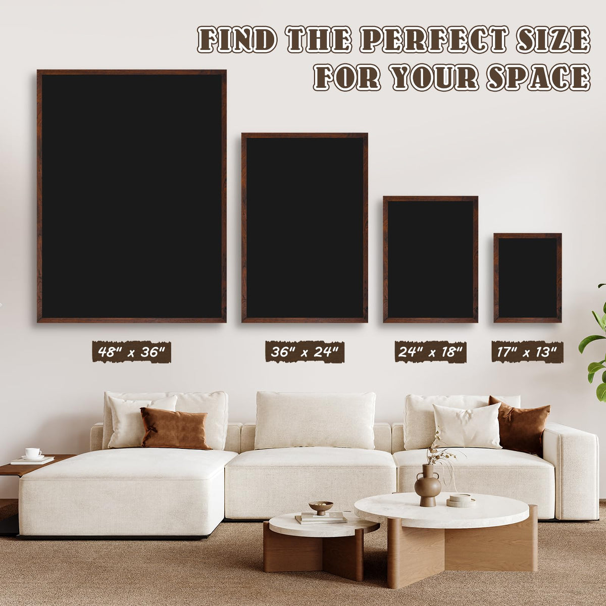 4 THOUGHT Magnetic Chalk Board 36" x 24", Rustic Brown