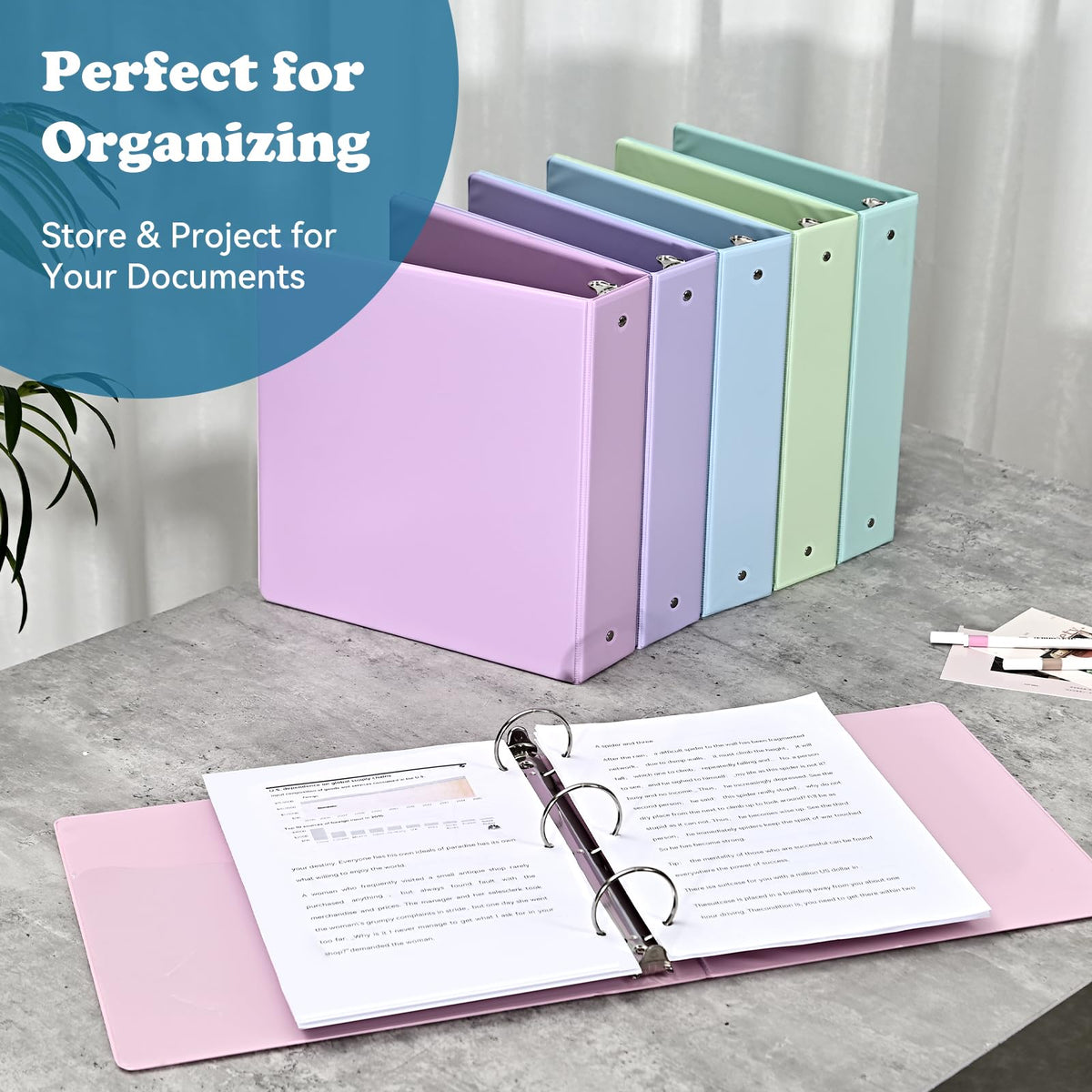 2-inch 3-Ring Binder with Pockets, 6 Pack, pastel